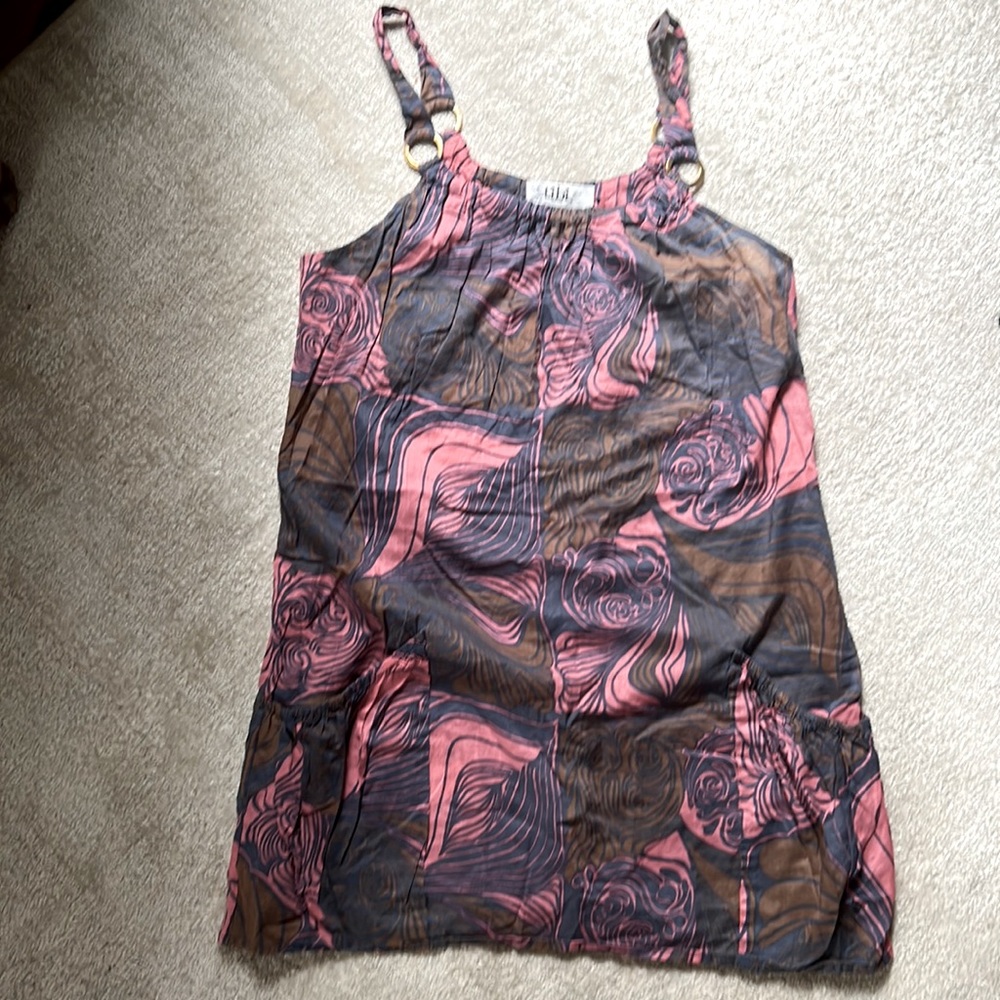 Tibi Swim Suit Coverup, Pink, Brown and Navy design